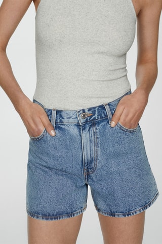 Short jean taille haute - Bleu