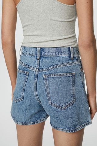Short jean taille haute - Bleu
