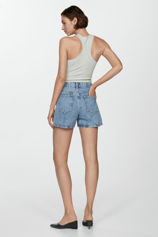 Short jean taille haute - Bleu