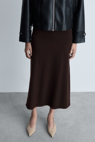 Jupe midi maille - Marron