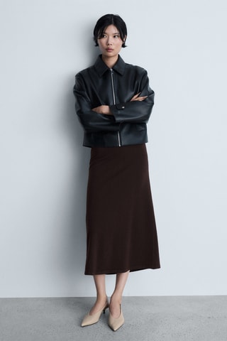 Jupe midi maille - Marron