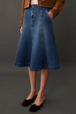 Jupe denim coutures contrastantes - Bleu