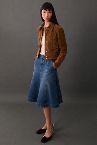 Jupe denim coutures contrastantes - Bleu