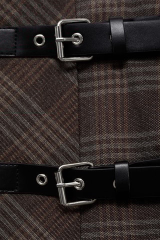 Jupe carreaux ceinture double - Anthracite