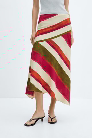 Jupe satinée rayures - Beige et rouge