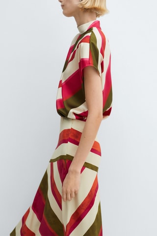 Jupe satinée rayures - Beige et rouge