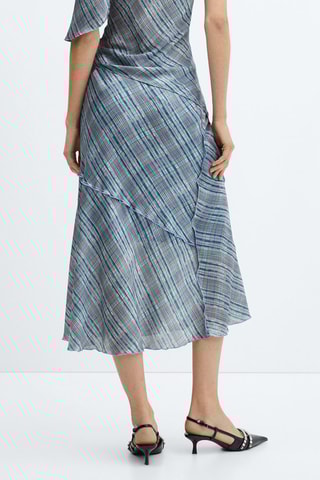 Jupe midi satinée carreaux - Bleu et gris