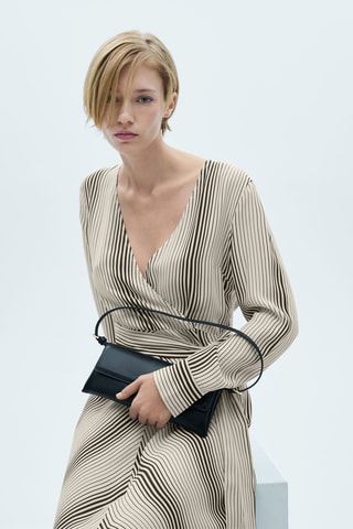 Robe en imprimé rayures nœud - Beige