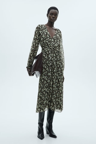 Robe en gaze à fleurs - Noir et vert