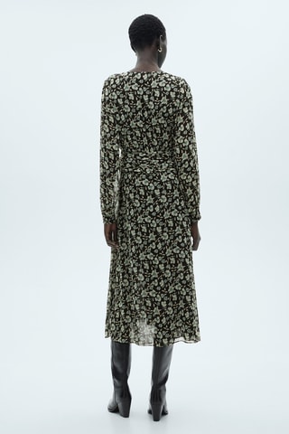 Robe en gaze à fleurs - Noir et vert