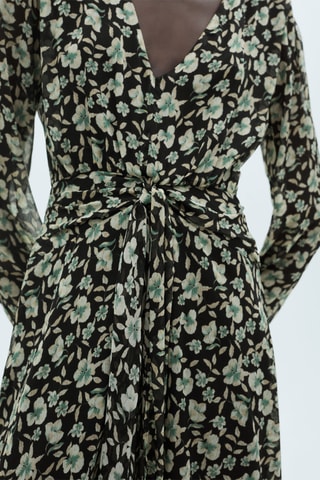 Robe en gaze à fleurs - Noir et vert