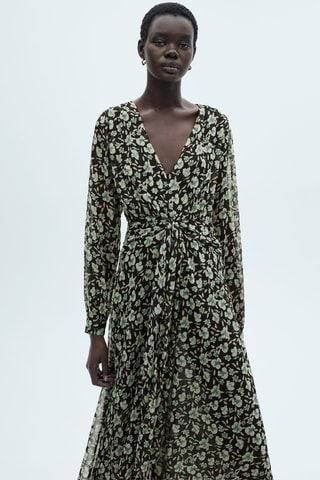 Robe en gaze à fleurs - Noir et vert