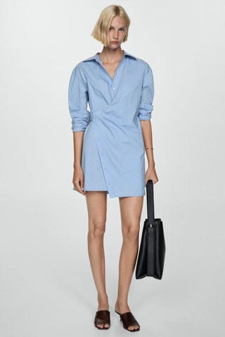 Robe chemise croisée rayures - Bleu et blanc