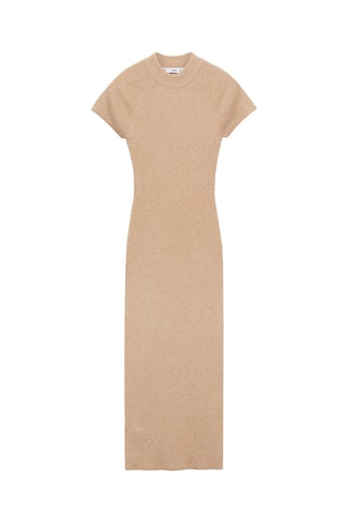 Robe maille côtelée col montant - Beige