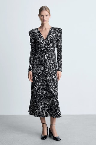 Robe imprimée manches bouffantes - Noir