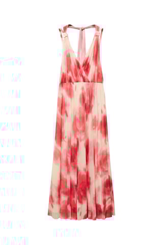 Robe plissée imprimée - Corail