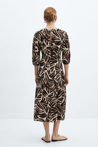Robe imprimée col V - Écru et marron