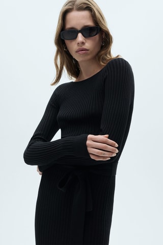 Robe maille côtelée - Noir