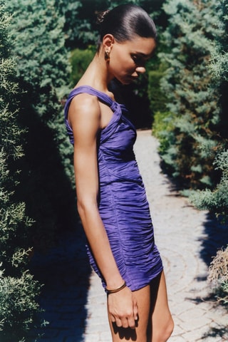 Robe courte asymétrique drapée - Violet