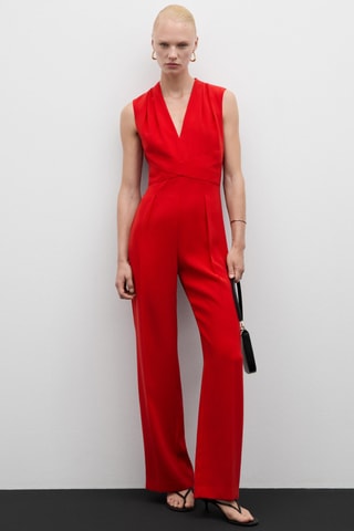 Combi-pantalon détail croisé - Rouge