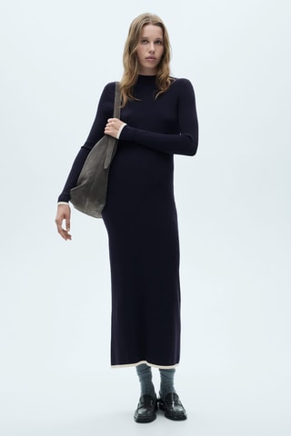 Robe maille bords contrastés - Bleu nuit