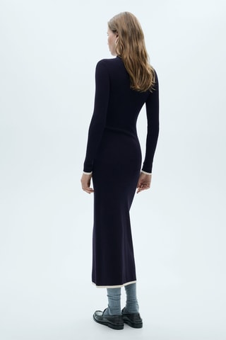 Robe maille bords contrastés - Bleu nuit
