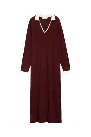 Robe maille col contrasté - Bordeaux