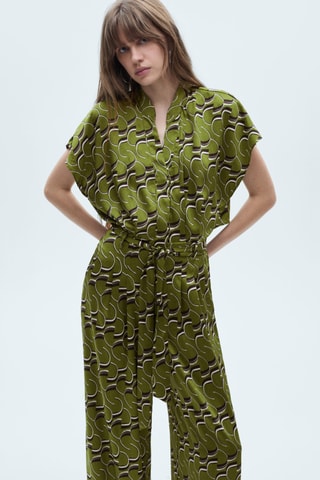 Combinaison satinée imprimée - Vert et noir