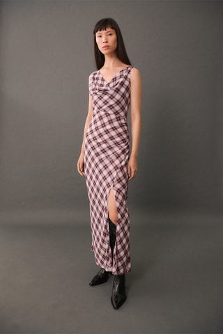Robe midi en imprimé carreaux - Bordeaux