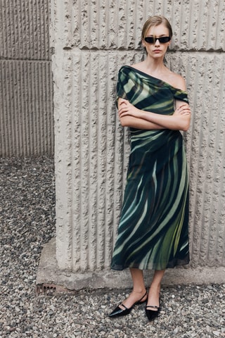 Robe imprimée détails drapés - Vert