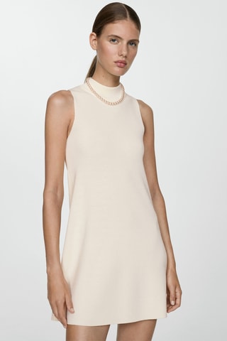 Robe maille col montant - Beige