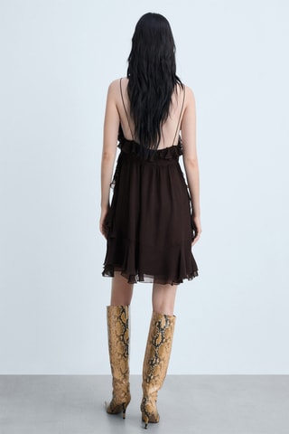 Robe gaze bretelles volants - Marron foncé