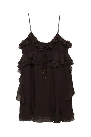 Robe gaze bretelles volants - Marron foncé