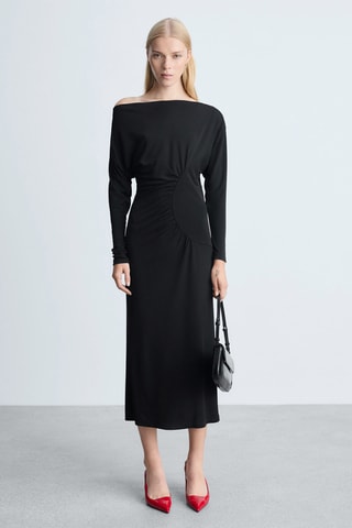 Robe froncée épaules dénudées - Noir