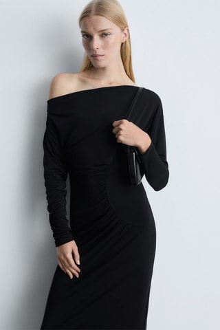 Robe froncée épaules dénudées - Noir