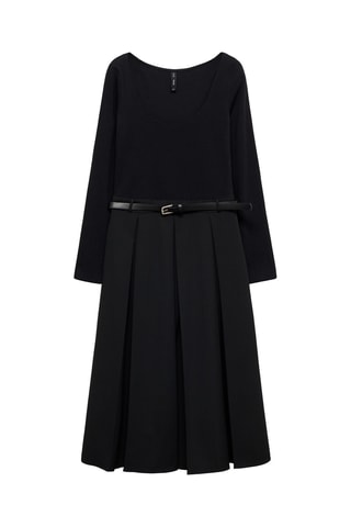 Robe plissée combinée ceinture - Noir