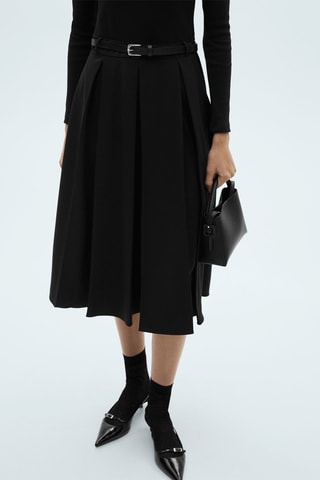 Robe plissée combinée ceinture - Noir