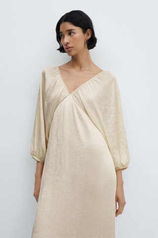 Robe satinée col V - Beige