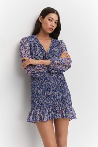Robe courte ourlet froncé - Bleu et rose