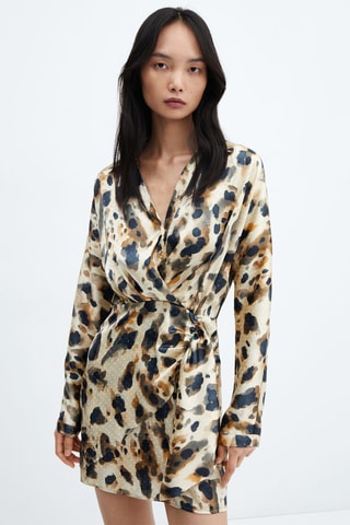 Robe satinée imprimée - Beige