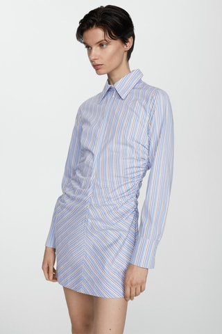 Robe chemise fermeture éclair rayures - Bleu et blanc