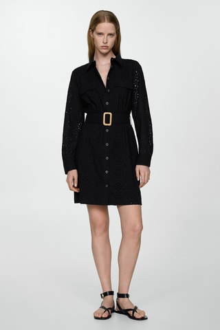 Robe chemisier broderie suisse - Noir
