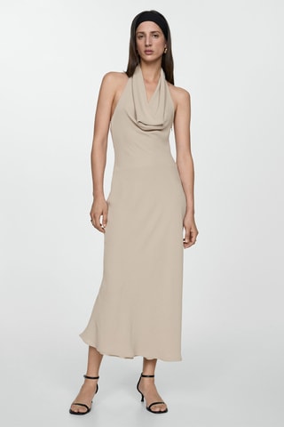 Robe emmanchures américaines col drapé - Beige