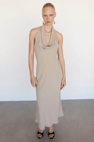 Robe emmanchures américaines col drapé - Beige
