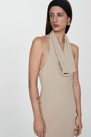 Robe emmanchures américaines col drapé - Beige