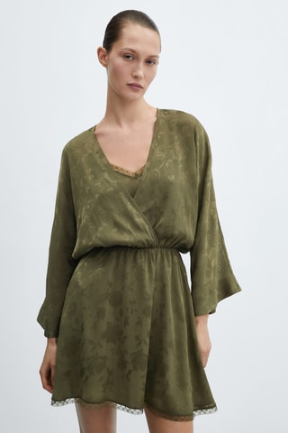 Robe jacquard fleurie satinée - Kaki