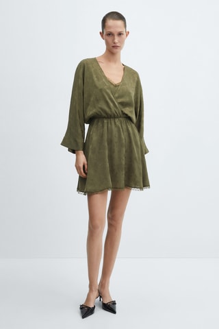 Robe jacquard fleurie satinée - Kaki