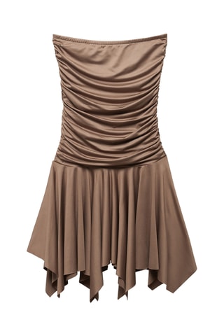 Robe satinée froncée - Marron