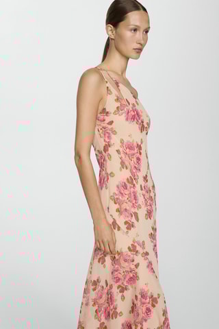 Robe asymétrique florale - Écru