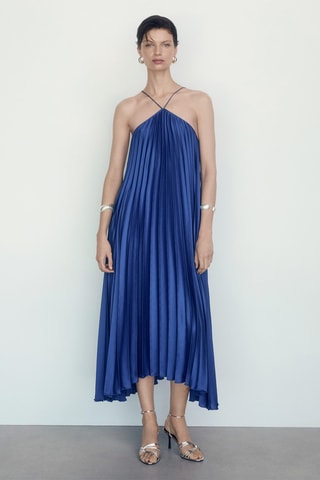 Robe plissée emmanchures américaines - Bleu